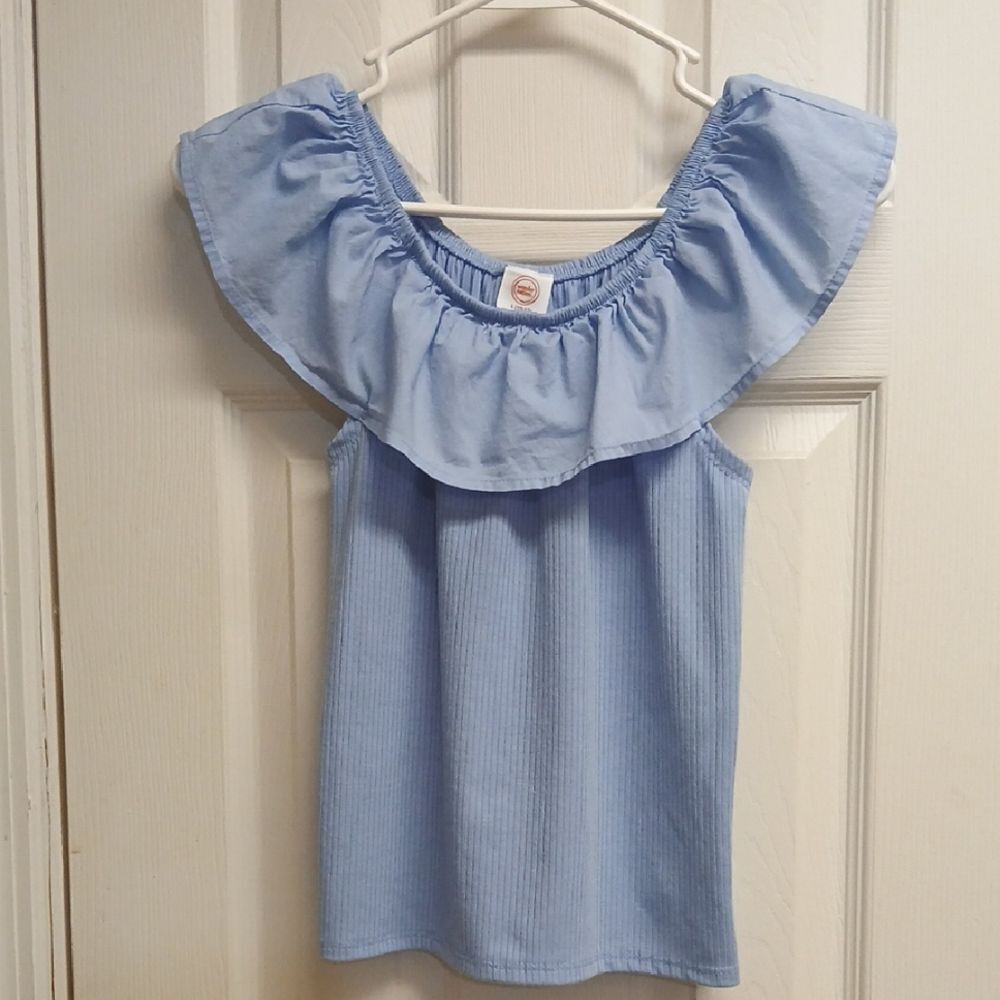 Wonder Nation Girls Light Blue Ruffled On Or Off-Shoulder Top Size L(10-12)